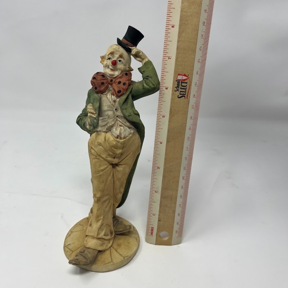 Vintage Clown Figurine Resin 8" Top Hat Big Bow Tie Pointy Shoes Red Nose
